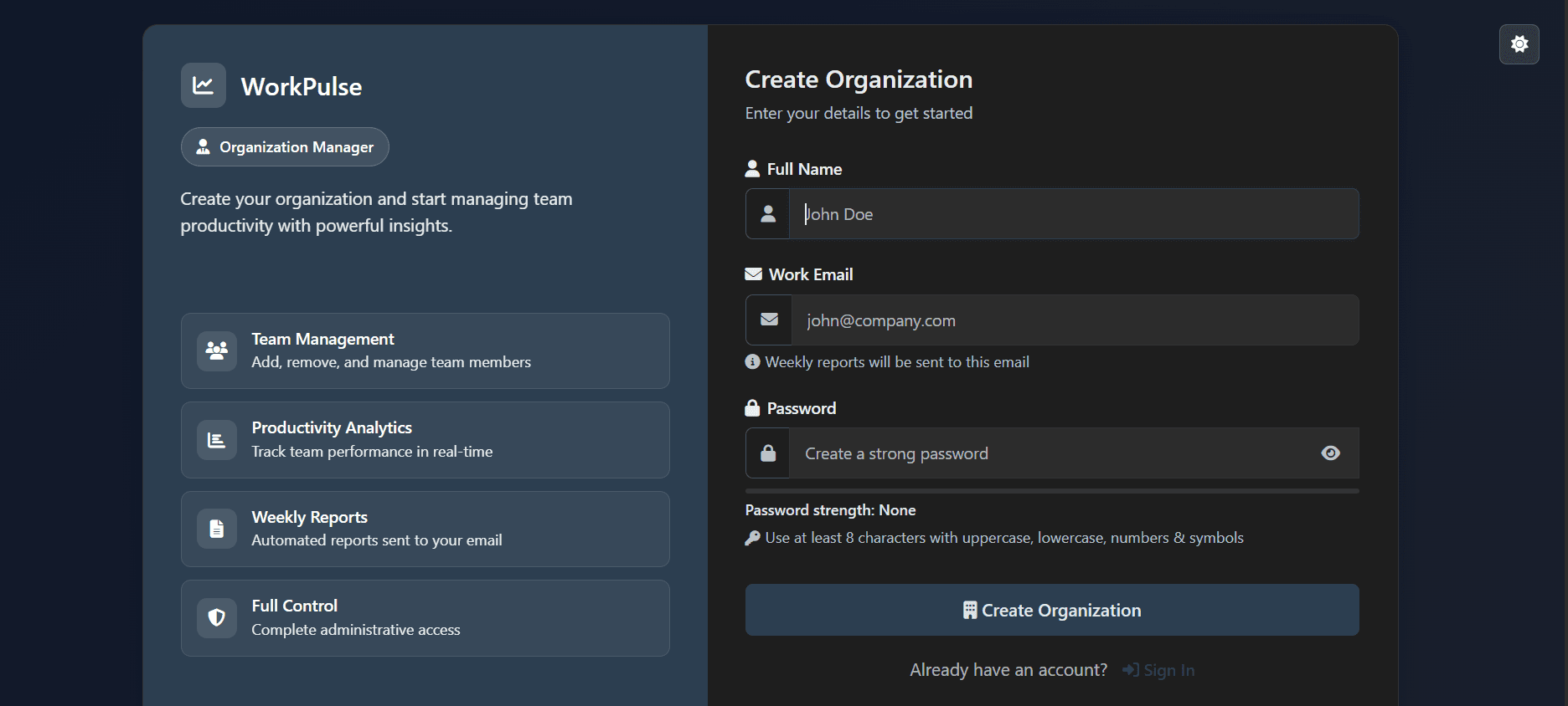WorkPulse sign up